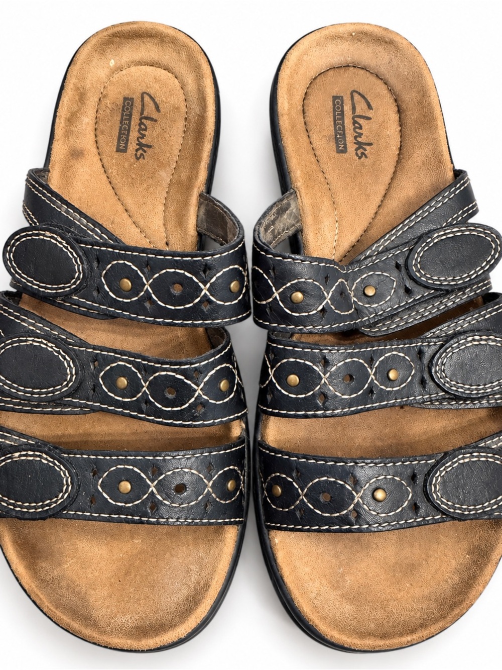 Clarks Collection Black Leather Strappy Sandals 6.5M